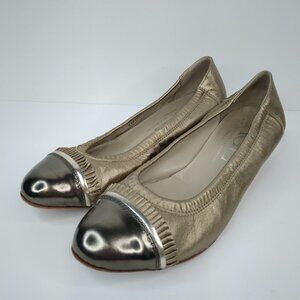 AGL  Gold Metallic Leather Slip On Cap Toe 1 Inch Heels Size 38 Pumps